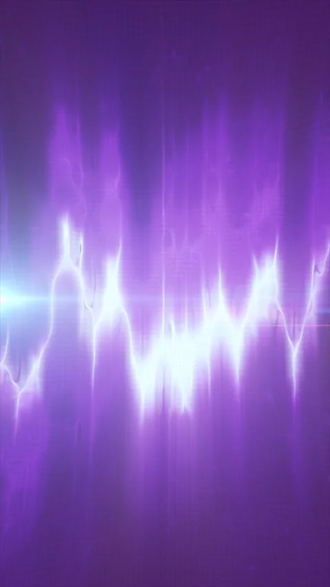 Glowing purple audio waveform with neon light streaks and digital distortio.. Stock Footage 337491483