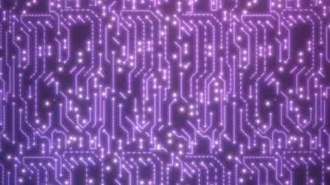 Glowing purple circuit board pattern with neon connections Stock Footage 327784717