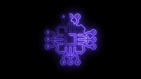 Glowing purple circuit board schematic neon outline animation on icon black Stock-Footage 333953070