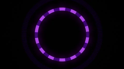 Glowing Purple Circular Interface Frame Rotating Loop on Black Background Video stock 332663308