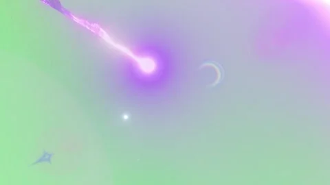 Glowing purple comet streaking across vibrant green background with lens flare Vídeos de archivo 343847919