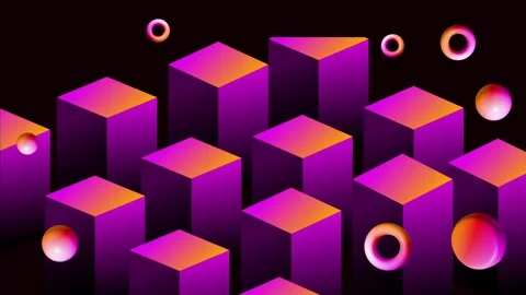 Glowing purple cubes with floating rings in futuristic abstract layout Stock Footage 321355046