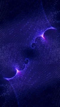 Glowing purple digital particles forming a swirling vortex in darkness Stock Illustration