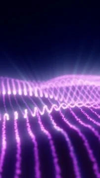 Glowing purple digital waveform with particle lines and soft depth, symboli.. Stock Illustration