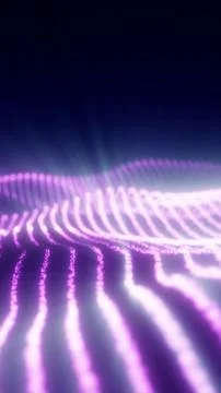 Glowing purple digital waveform with particle lines and soft depth, symboli.. Stock Illustration
