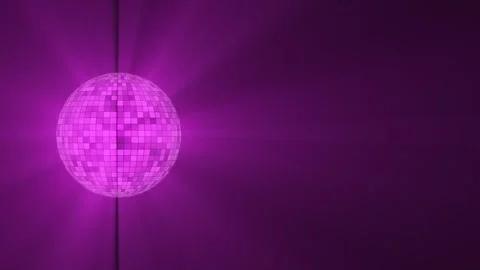 Glowing purple disco ball with rays of light. Animation of rotation and glow of Stock Footage 264522549