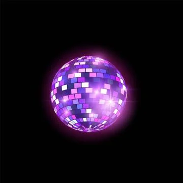 Glowing purple disco ball, vector shiny hanging mirror sphere, retro disco party イラスト素材