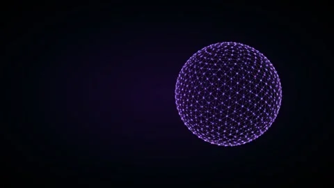 Glowing purple dots and lines converge into a rotating sphere before dispersing Stock Footage 345188740