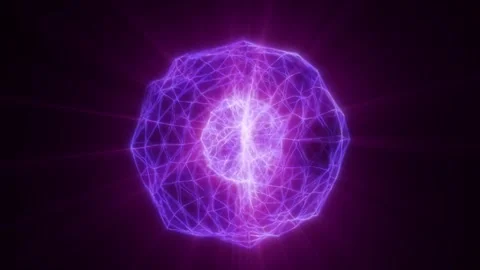 Glowing purple energy orb composed of interconnected polygonal lines Stock Footage 342101380