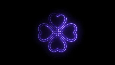 Glowing purple four leaf clover animation on black background for st patricks Stock Footage 330771697