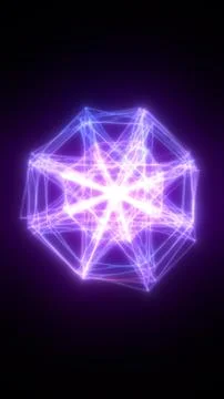 Glowing purple geometric structure with electrified lines forming a radiant.. Illustrazione stock