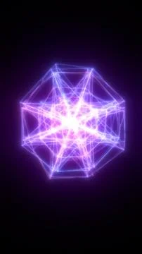 Glowing purple geometric structure with electrified lines forming a radiant.. Ilustração Stock