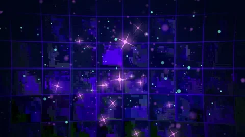Glowing purple grid with sparkling particles Video stock 337446496