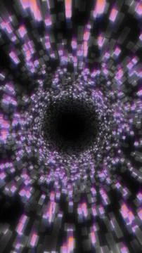 Glowing purple light particles moving through a dark digital tunnel Stock Illustration