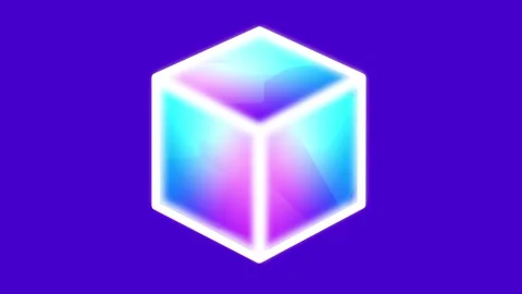 Glowing Purple Neon 3D Cube on Dark Background Stock Footage 335592107