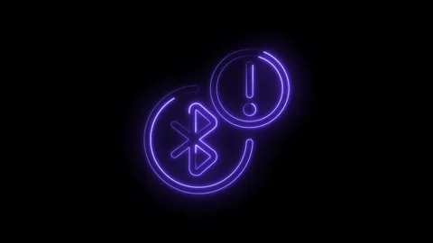 Glowing purple neon bluetooth symbol with exclamation mark alert icon on tr.. Stock Footage 314550384