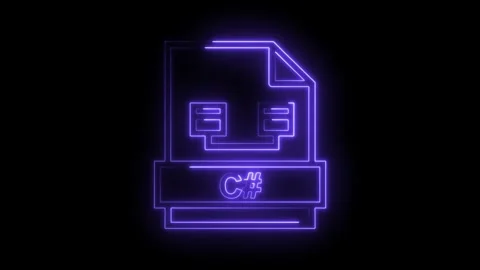 Glowing purple neon C sharp programming language file icon animation on bla.. Stock Footage 314574317