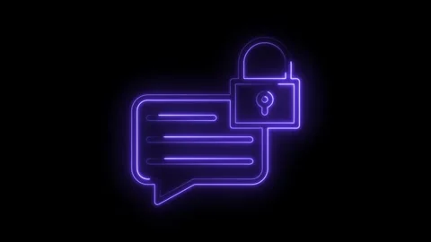 Glowing purple neon chat bubble icon with padlock symbol representing secur.. Video stock 315495806