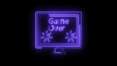 Glowing purple neon computer screen displays game over message with abstrac.. Stock Footage 315496709