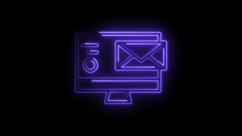 Glowing purple neon computer screen displaying email notification icon with.. Stock Footage 315497421