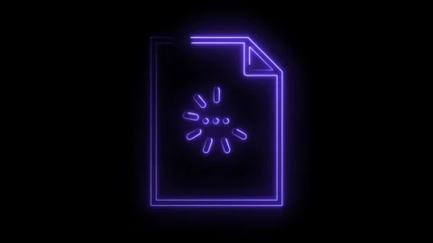 Glowing purple neon document icon with loading animation on black backgroun.. Stock Footage 314573976
