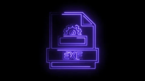 Glowing purple neon E X E file icon with gear symbol and transparent backgr.. Stock Footage 314574319