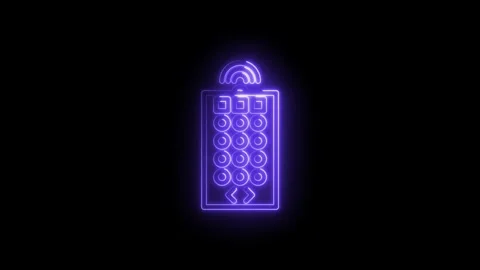 Glowing purple neon elevator button panel icon with up down arrows and wifi.. Stock Footage 314558495