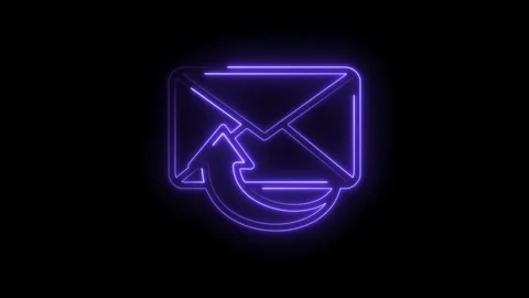 Glowing purple neon envelope icon with outgoing arrow animation on black ba.. Stock Footage 346143422