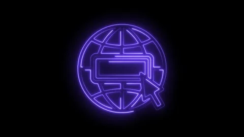 Glowing purple neon globe icon with cursor and search bar animation represe.. Stock Footage 346826402