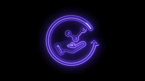 Glowing purple neon icon representing data sharing and network connection with a Stock Footage 333963832