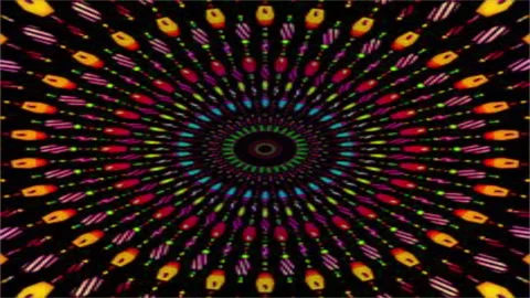 Glowing purple neon lights design creates a bright, abstract space with a fracta Stock Footage 296870681