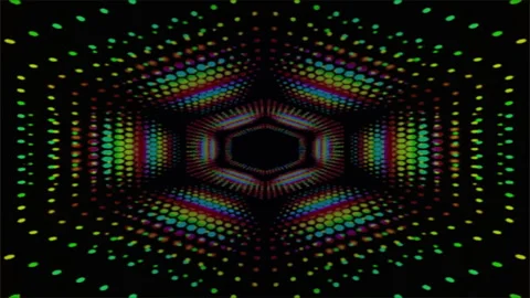 Glowing purple neon lights design creates a bright, abstract space with a fracta Stock Footage 296873395