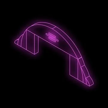 Glowing purple neon line bridge structure icon isolated on black background Ilustración de archivo