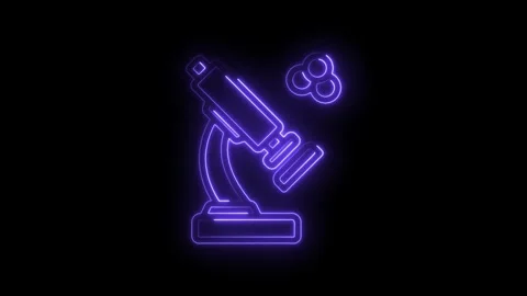 Glowing purple neon microscope icon with molecular structure animation on b.. Stock Footage 346829017