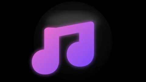 Glowing Purple Neon Musical Note Icon on Black Background Stock Footage 342322762