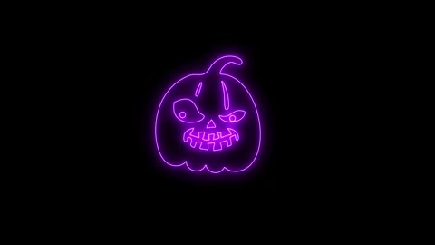 Glowing Purple Neon Pumpkin Face Animation on Black Background 4K Vidéo 341358663