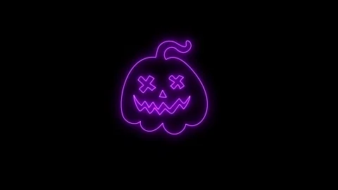Glowing Purple Neon Pumpkin Face Animation on Black Background 4K 動画素材 341358671