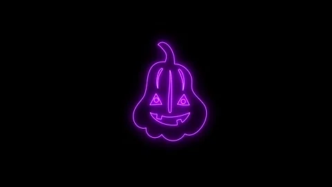 Glowing Purple Neon Pumpkin Face Animation on Black Background 4K Video stock 341358680