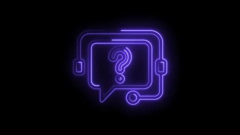 Glowing purple neon question mark inside a speech bubble with headset outline on 動画素材 330872407