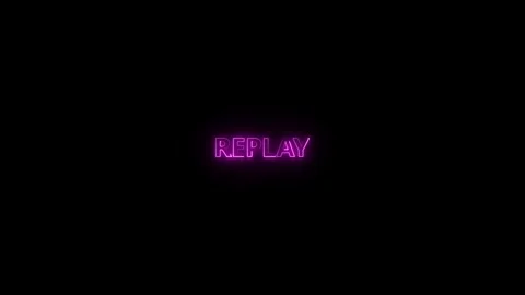 Glowing purple neon R E P L A Y text on black background animated loop replay Video stock 340444511