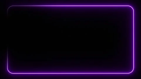 Glowing purple neon rectangular frame on black background, seamless loop Stock Footage 335573397