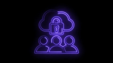 Glowing purple neon representing secure cloud data access for a group of pe.. Stock Footage 346014107