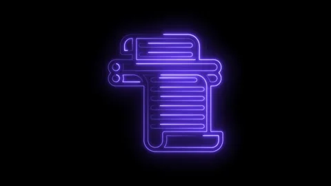 Glowing purple neon scroll icon on black background abstract digital art legal Stock Footage 333967561