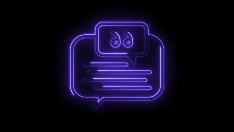 Glowing purple neon speech bubble with quote marks animation on black background Stock Footage 322959177