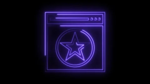 Glowing purple neon star inside website browser window on black background Stock Footage 322985703