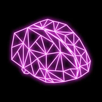 Glowing purple neon triangular polygon computer mouse on black background Illustrazione stock