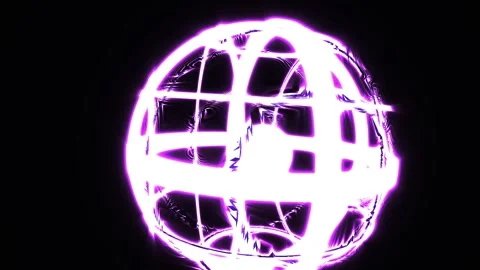 Glowing purple neon wireframe globe animation. Stock Footage 334882852