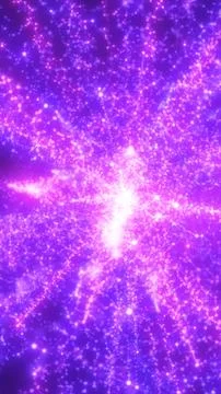 Glowing purple network of connected particles forming a cosmic web of light i Stock Illustration