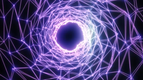 A glowing purple network of interconnected lines and particles forming a tunn Stock Footage 320289640