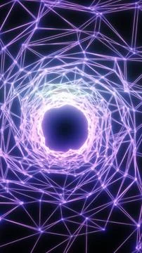 A glowing purple network of interconnected lines and particles forming a tunn Stock Illustration